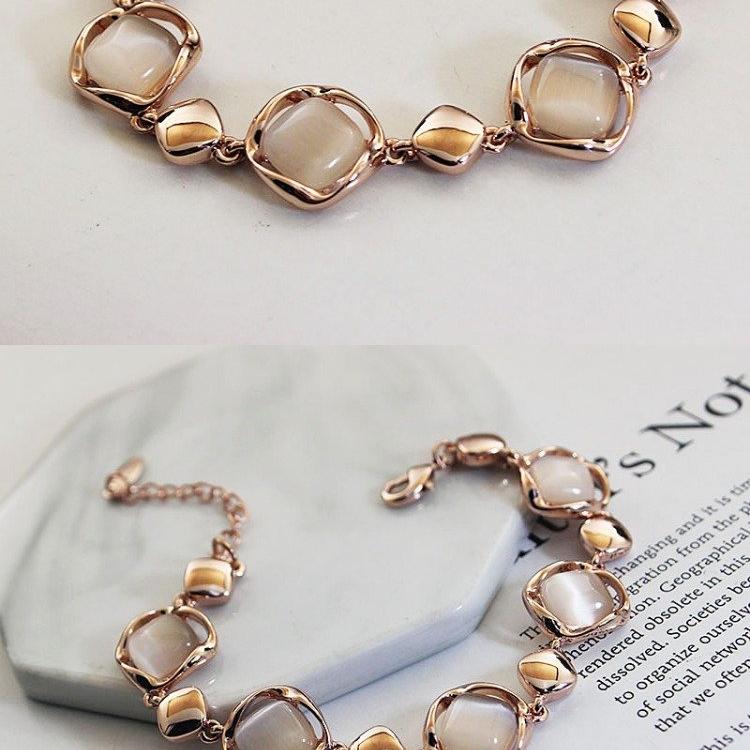 Bracelet Ins niche design female student rose gold cat eye stone bracelet European and American geometric diamond bracelet