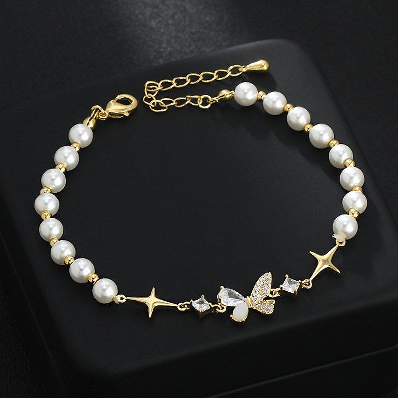 Butterfly bracelet, Japanese and Korean elegant temperament, pearl bracelet, women's simple and versatile, niche light luxury bracelet, birthday gift trend