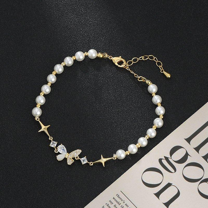 Butterfly bracelet, Japanese and Korean elegant temperament, pearl bracelet, women's simple and versatile, niche light luxury bracelet, birthday gift trend