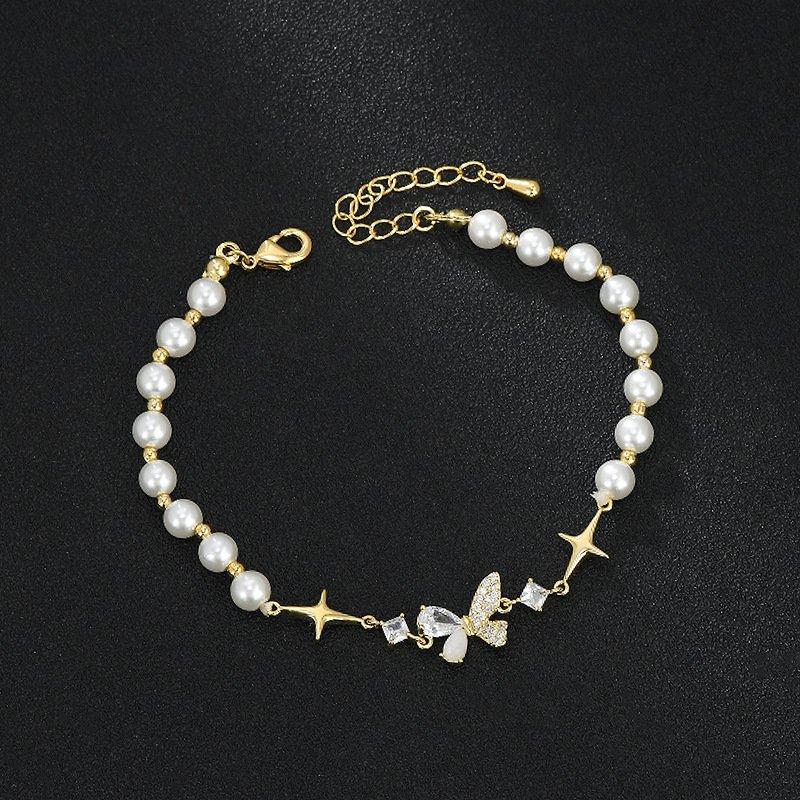 Butterfly bracelet, Japanese and Korean elegant temperament, pearl bracelet, women's simple and versatile, niche light luxury bracelet, birthday gift trend