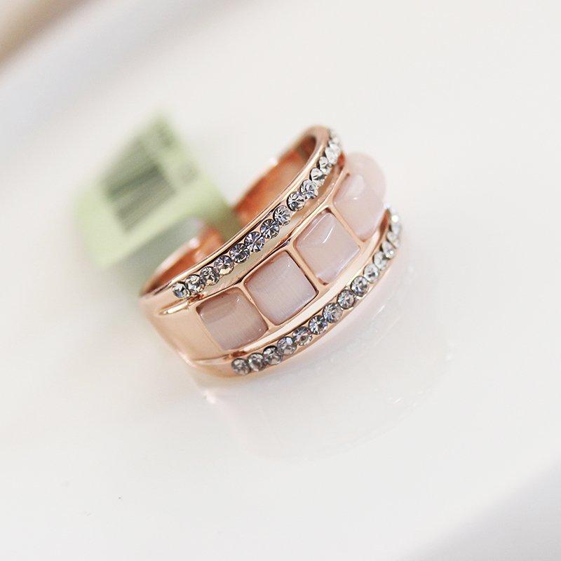 Cat's Eye Stone Ring Rose Gold Water Diamond Food Ring Female Original Niche Ins Ring Middle Finger Ring