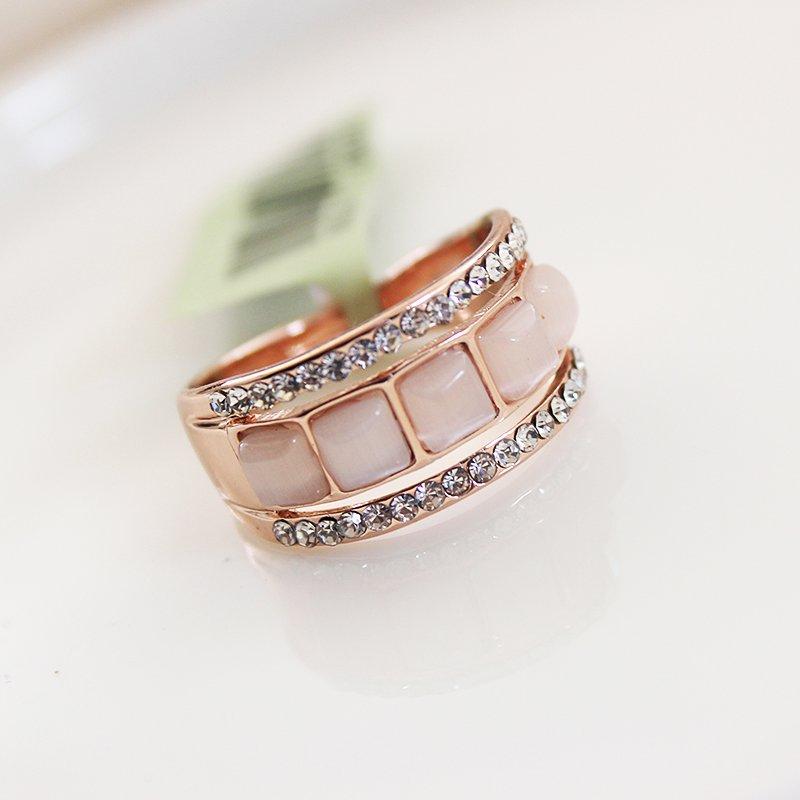 Cat's Eye Stone Ring Rose Gold Water Diamond Food Ring Female Original Niche Ins Ring Middle Finger Ring