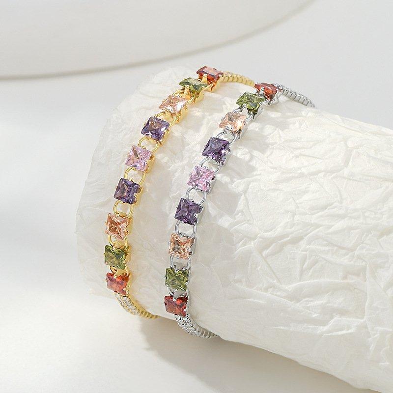 Colorful Zircon Geometric Block Bracelet - 2025 High-End Crystal Luxury Jewelry