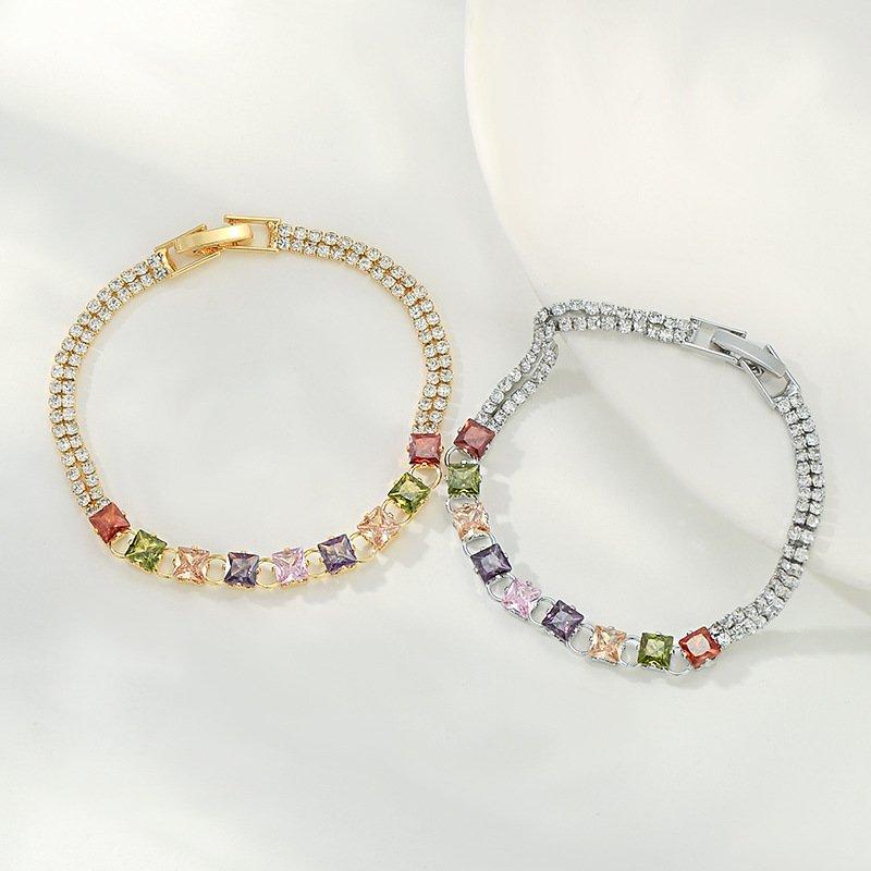 Colorful Zircon Geometric Block Bracelet - 2025 High-End Crystal Luxury Jewelry