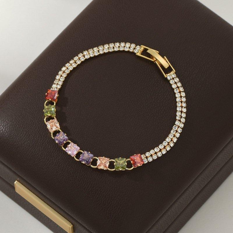 Colorful Zircon Geometric Block Bracelet - 2025 High-End Crystal Luxury Jewelry