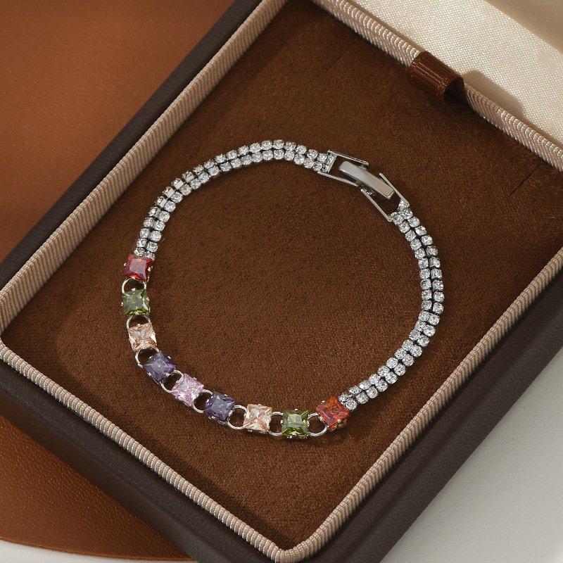 Colorful Zircon Geometric Block Bracelet - 2025 High-End Crystal Luxury Jewelry