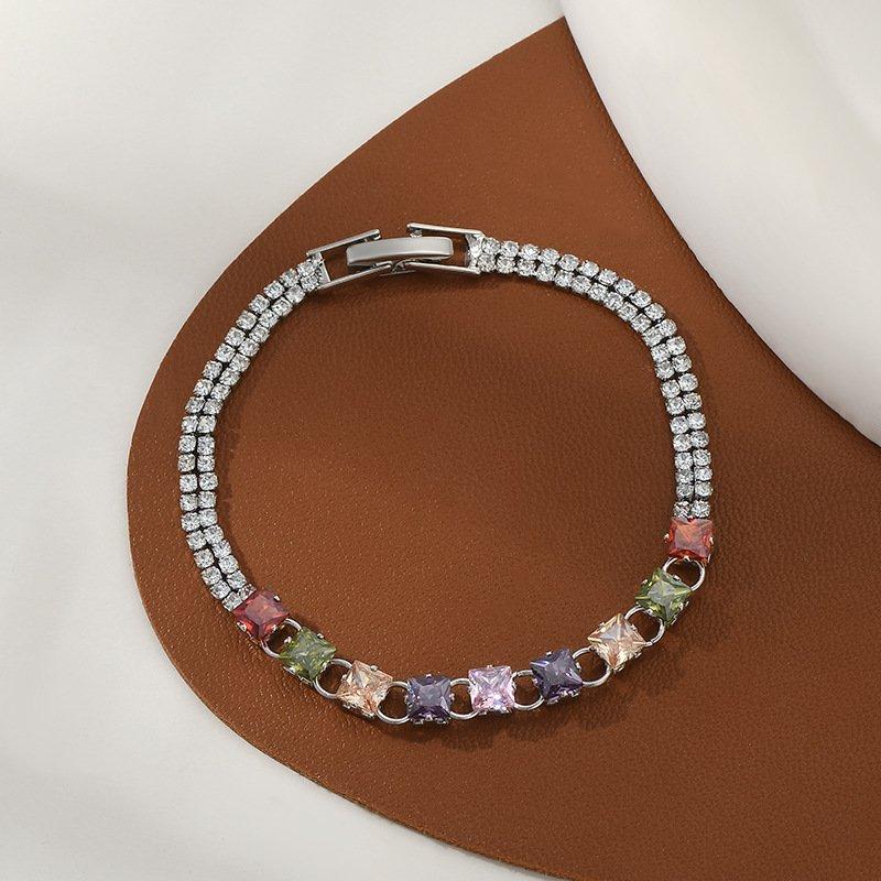 Colorful Zircon Geometric Block Bracelet - 2025 High-End Crystal Luxury Jewelry