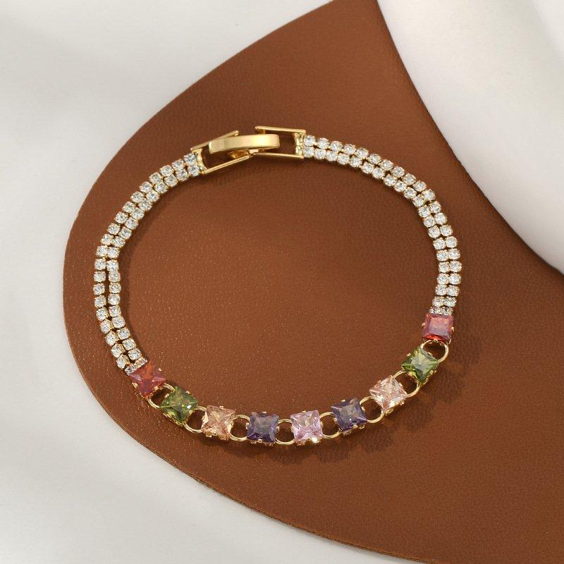 Colorful Zircon Geometric Block Bracelet - 2025 High-End Crystal Luxury Jewelry