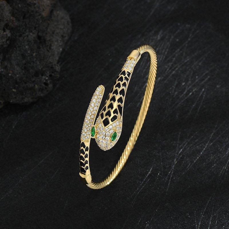 European and American style snake shaped colored bracelet with micro inlaid zircon, trendy personality bracelet, men's and women's light luxury niche decoration bracelet