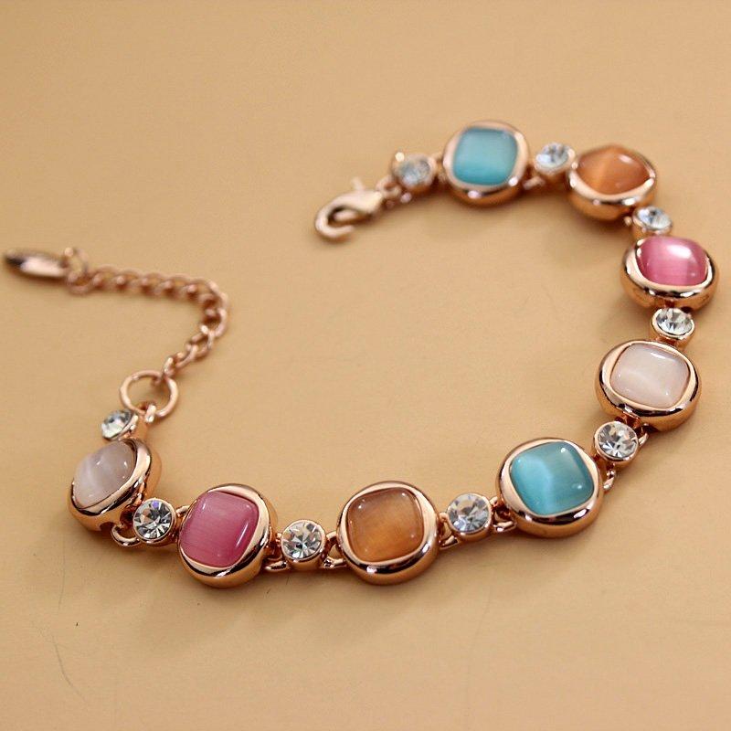 Exquisite colored cat eye stone bracelet, women's gold-plated versatile bracelet, European and American brand temperament bracelet jewelry