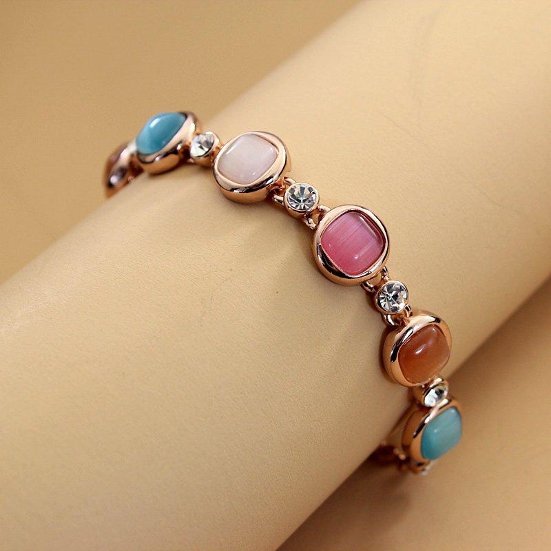 Exquisite colored cat eye stone bracelet, women's gold-plated versatile bracelet, European and American brand temperament bracelet jewelry