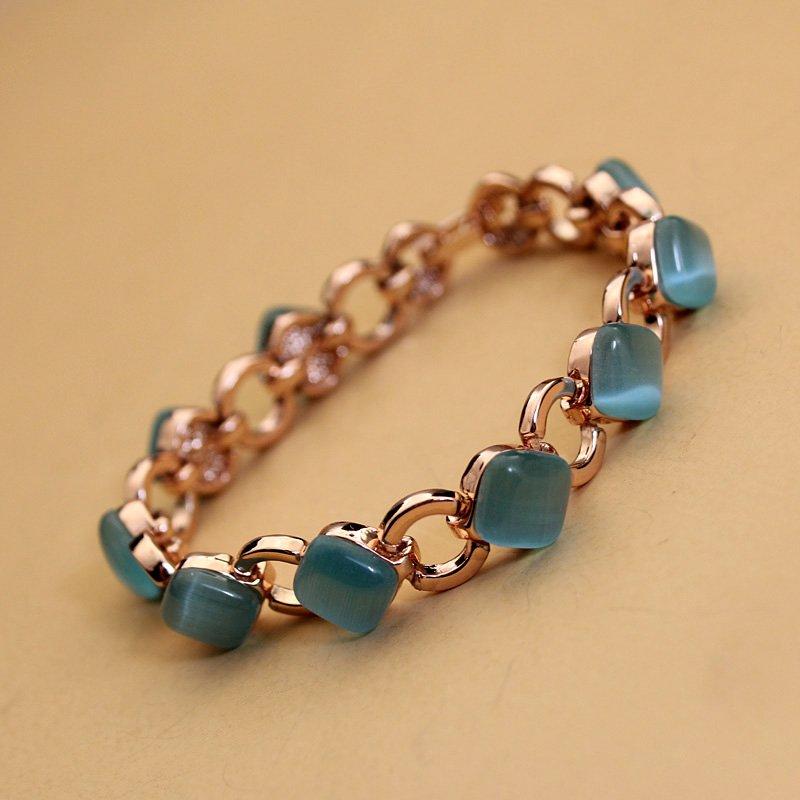 Exquisite colored cat eye stone bracelet, women's gold-plated versatile bracelet, European and American brand temperament bracelet jewelry