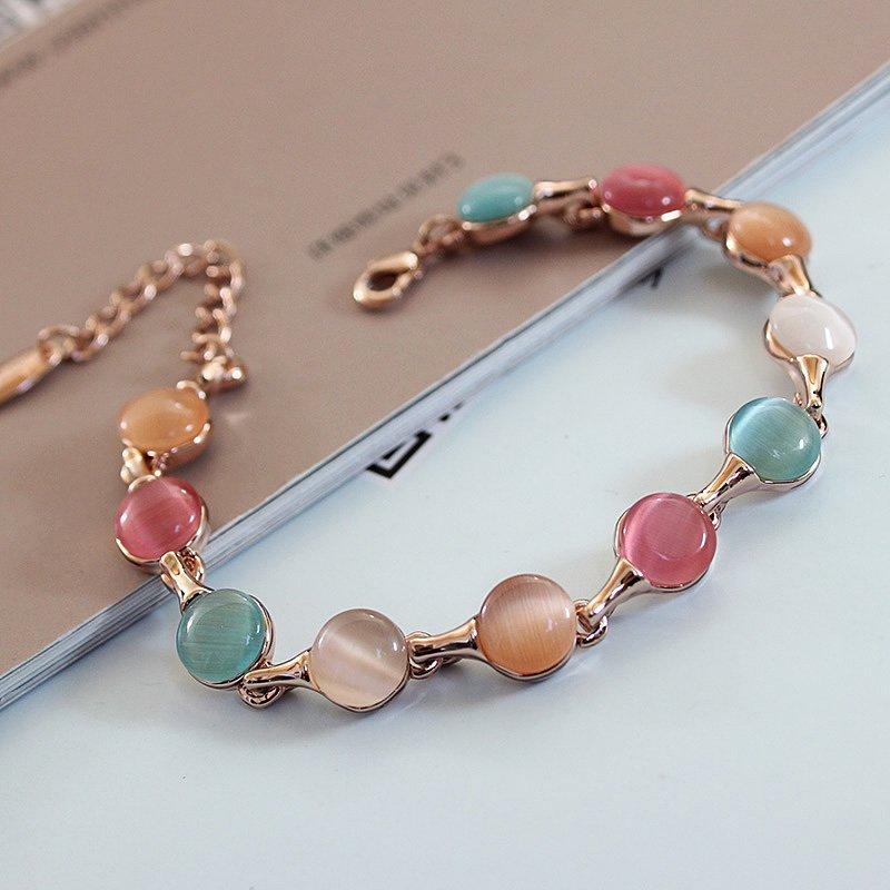 Exquisite colored cat eye stone bracelet, women's gold-plated versatile bracelet, European and American brand temperament bracelet jewelry