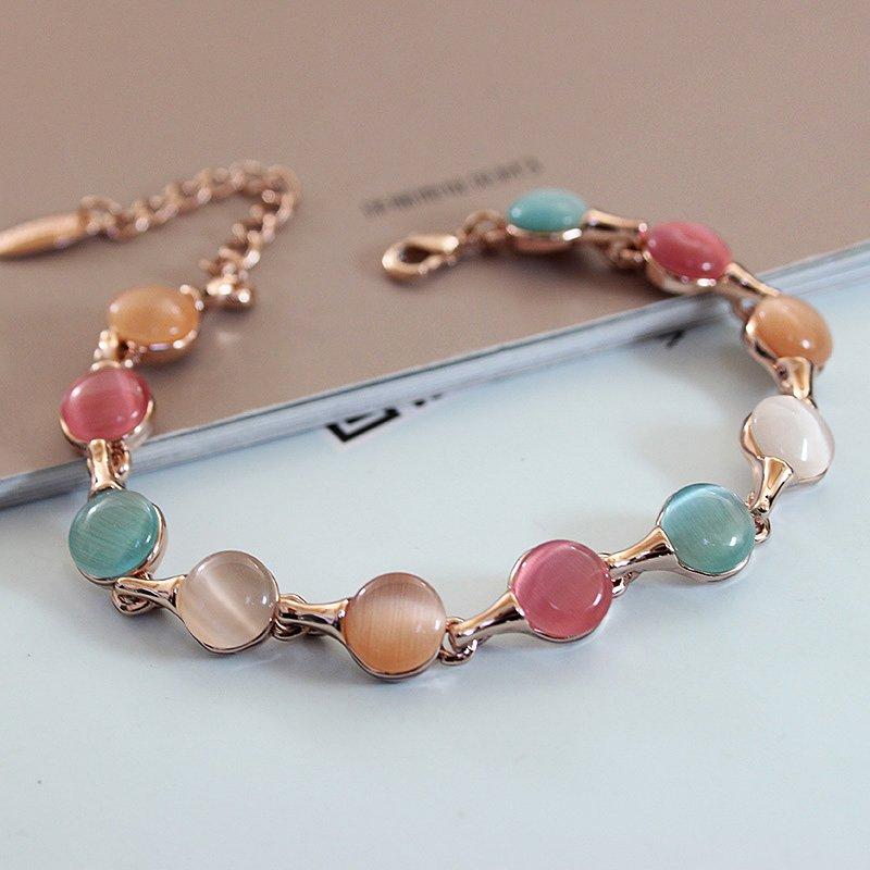 Exquisite colored cat eye stone bracelet, women's gold-plated versatile bracelet, European and American brand temperament bracelet jewelry