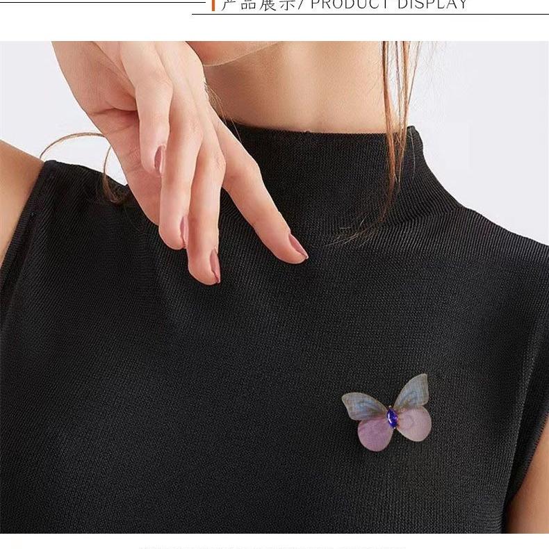 Exquisite high-end women's luxury pin chest flower, agile and lightweight silk butterfly brooch, fixed design, comfortable clothing, buttoned up