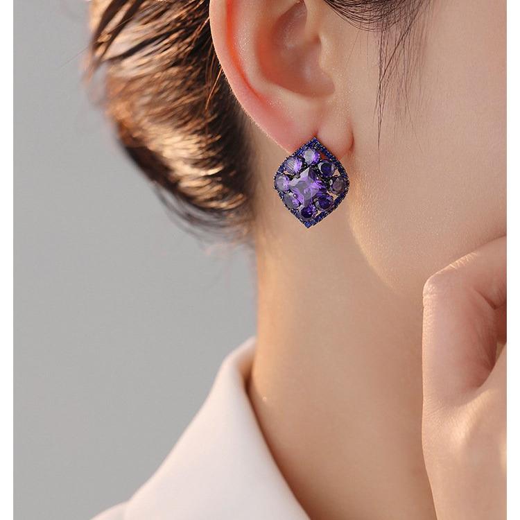 Female Qing New Style Fashion Charm Earrings Trendy New Style with Zircon Grape Earrings S925 Silver stud post Fruit Crystal Earrings