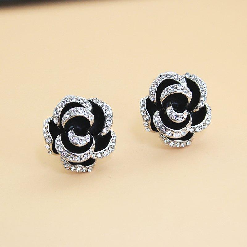 French camellia earrings exaggerated 925 sterling silver stud post anti allergy flower earrings women's ins style retro earrings accessories