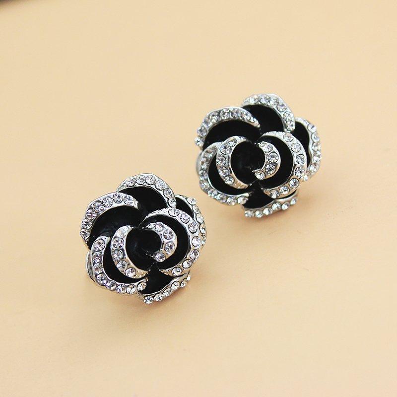 French camellia earrings exaggerated 925 sterling silver stud post anti allergy flower earrings women's ins style retro earrings accessories