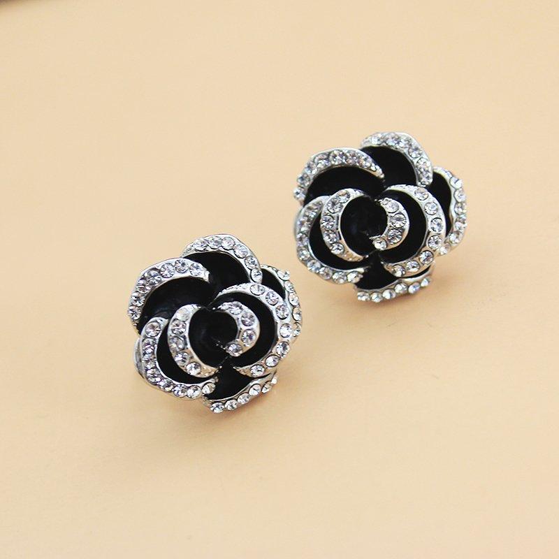 French camellia earrings exaggerated 925 sterling silver stud post anti allergy flower earrings women's ins style retro earrings accessories