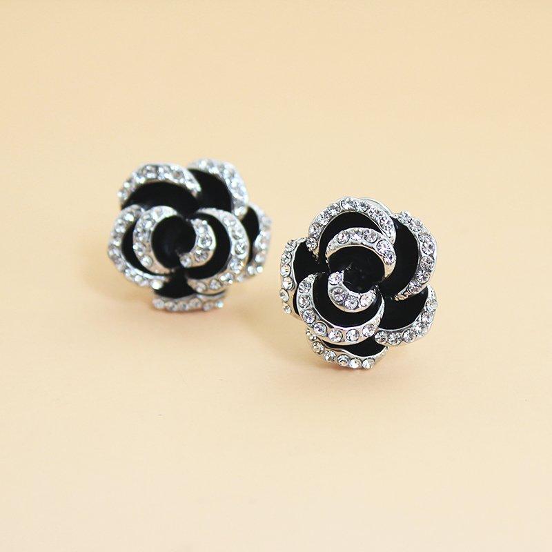 French camellia earrings exaggerated 925 sterling silver stud post anti allergy flower earrings women's ins style retro earrings accessories