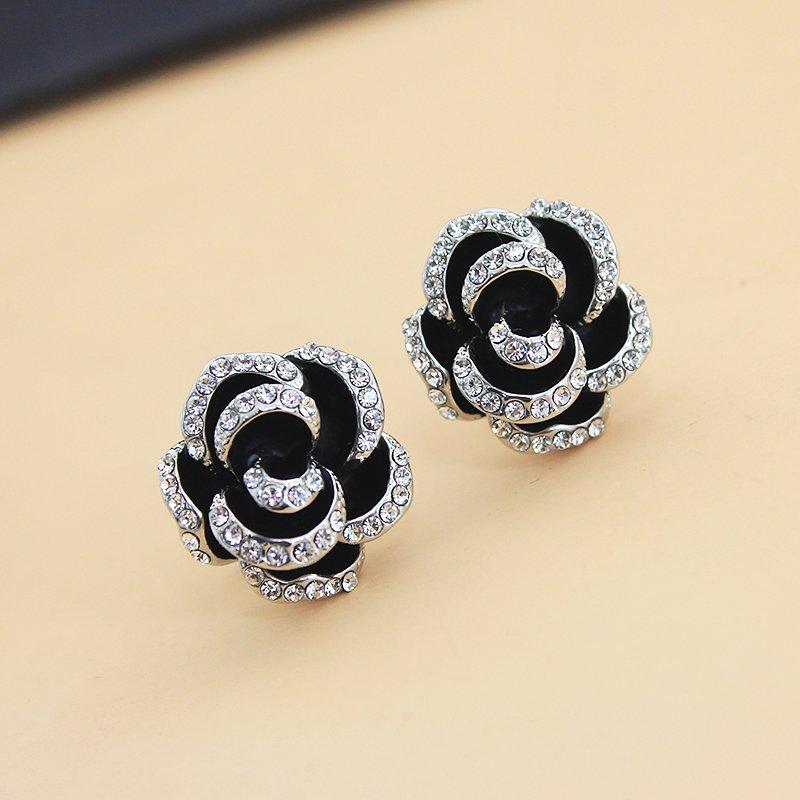 French camellia earrings exaggerated 925 sterling silver stud post anti allergy flower earrings women's ins style retro earrings accessories