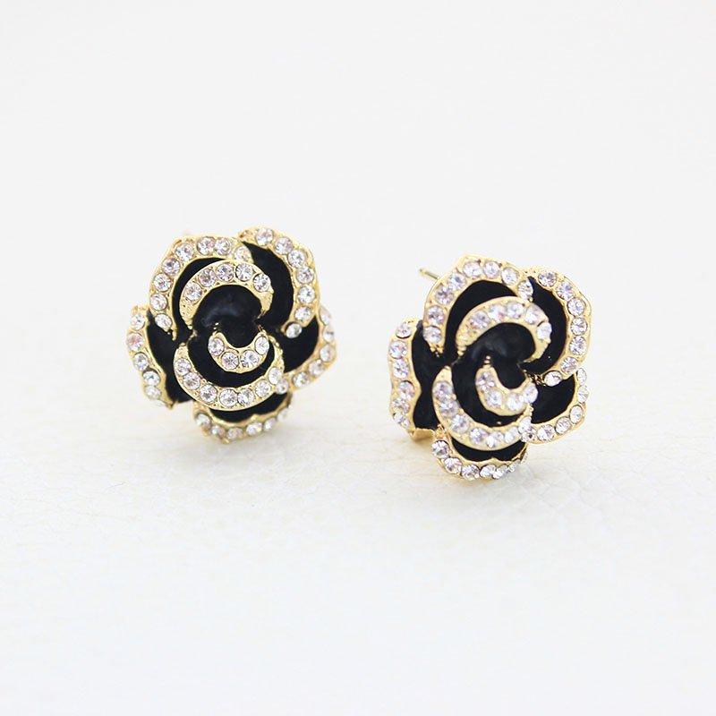 French camellia earrings exaggerated 925 sterling silver stud post anti allergy flower earrings women's ins style retro earrings accessories