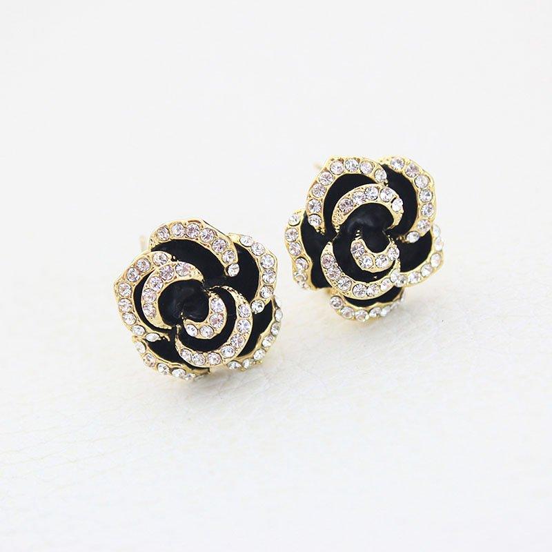 French camellia earrings exaggerated 925 sterling silver stud post anti allergy flower earrings women's ins style retro earrings accessories