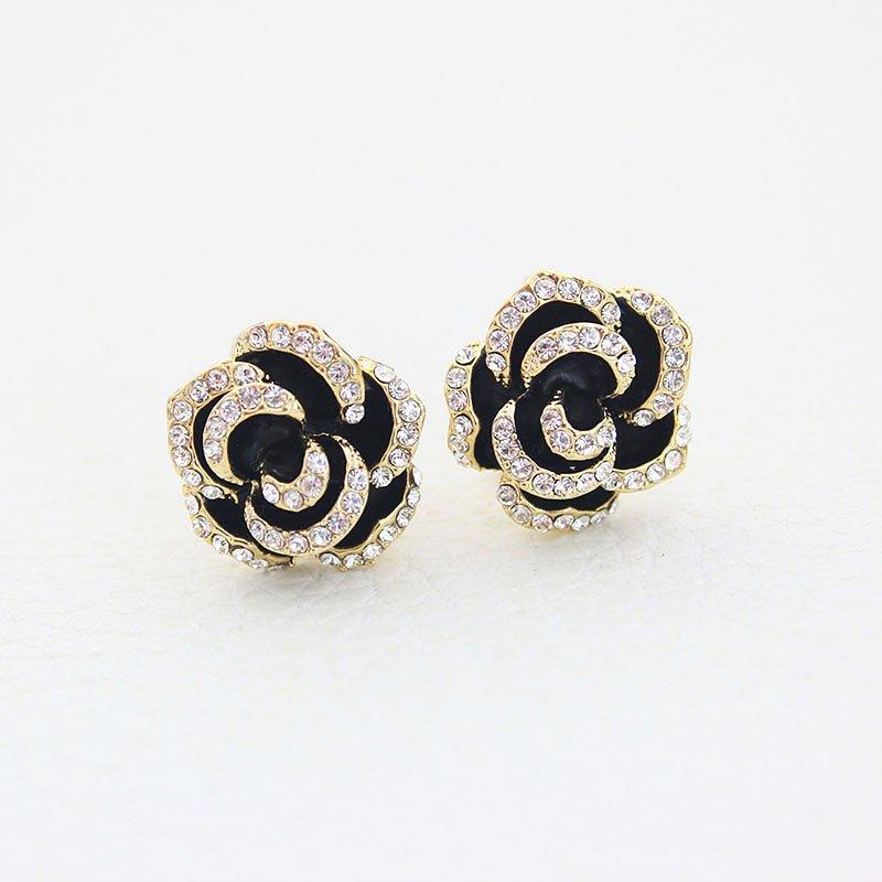 French camellia earrings exaggerated 925 sterling silver stud post anti allergy flower earrings women's ins style retro earrings accessories