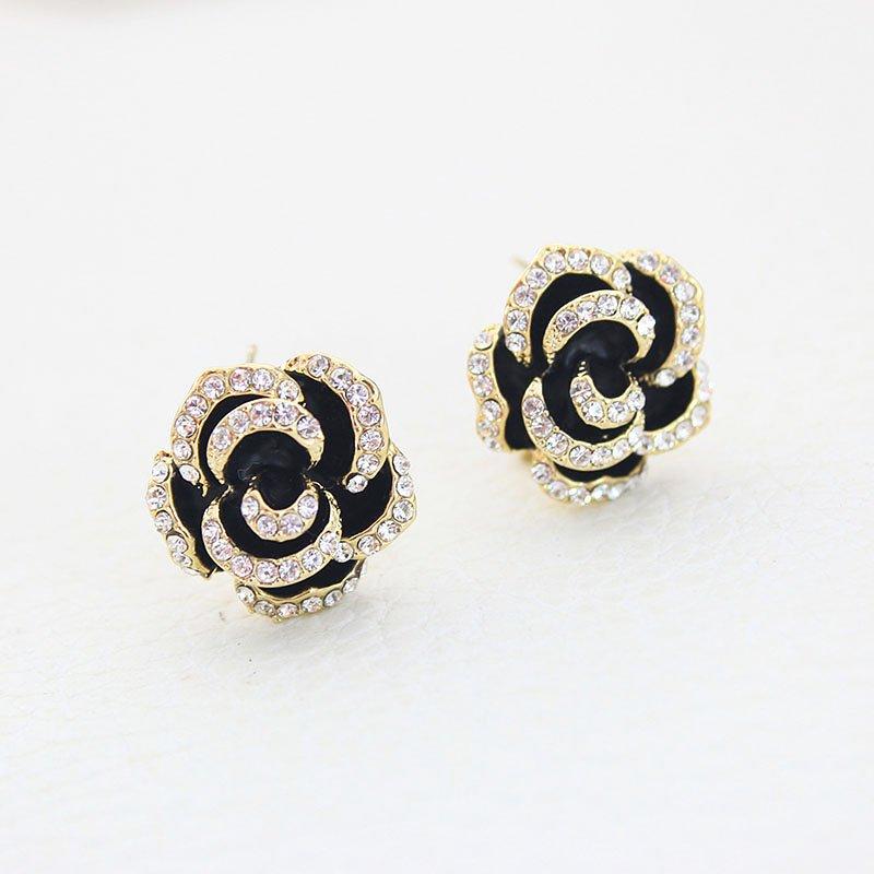 French camellia earrings exaggerated 925 sterling silver stud post anti allergy flower earrings women's ins style retro earrings accessories