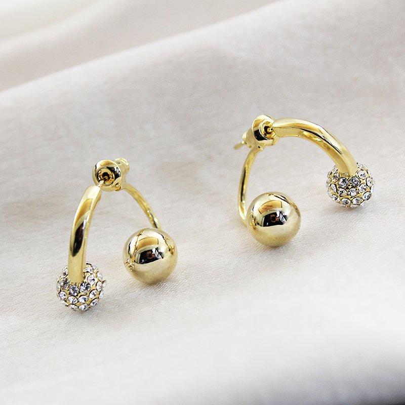 French style small earrings for women with fashionable temperament, short front and rear earrings, super sparkling rhinestones, 925 sterling silver stud post earrings, trendy