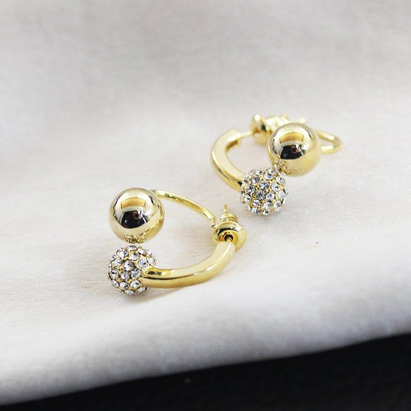 French style small earrings for women with fashionable temperament, short front and rear earrings, super sparkling rhinestones, 925 sterling silver stud post earrings, trendy