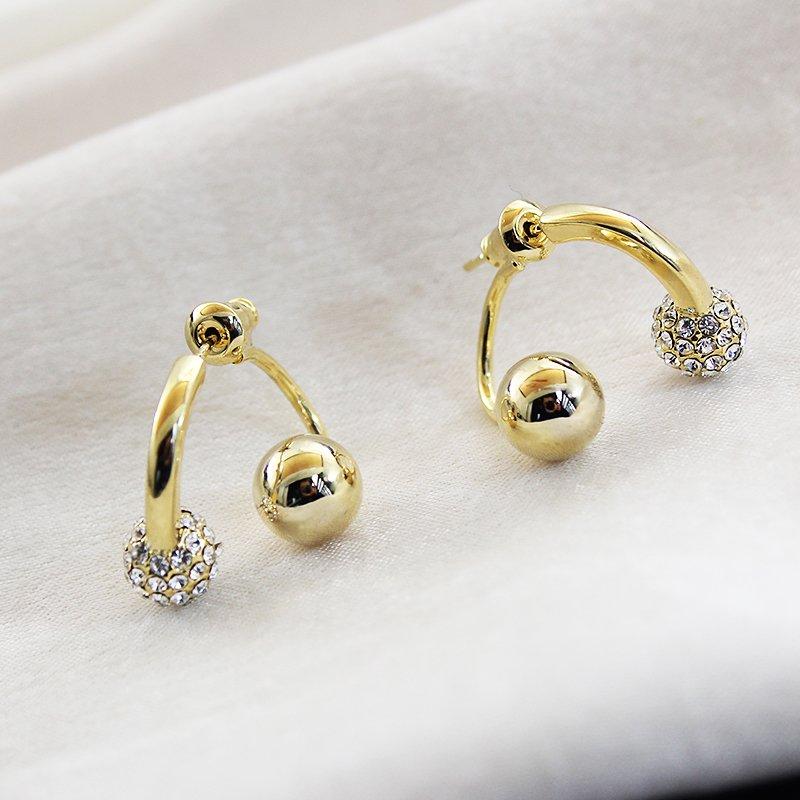 French style small earrings for women with fashionable temperament, short front and rear earrings, super sparkling rhinestones, 925 sterling silver stud post earrings, trendy