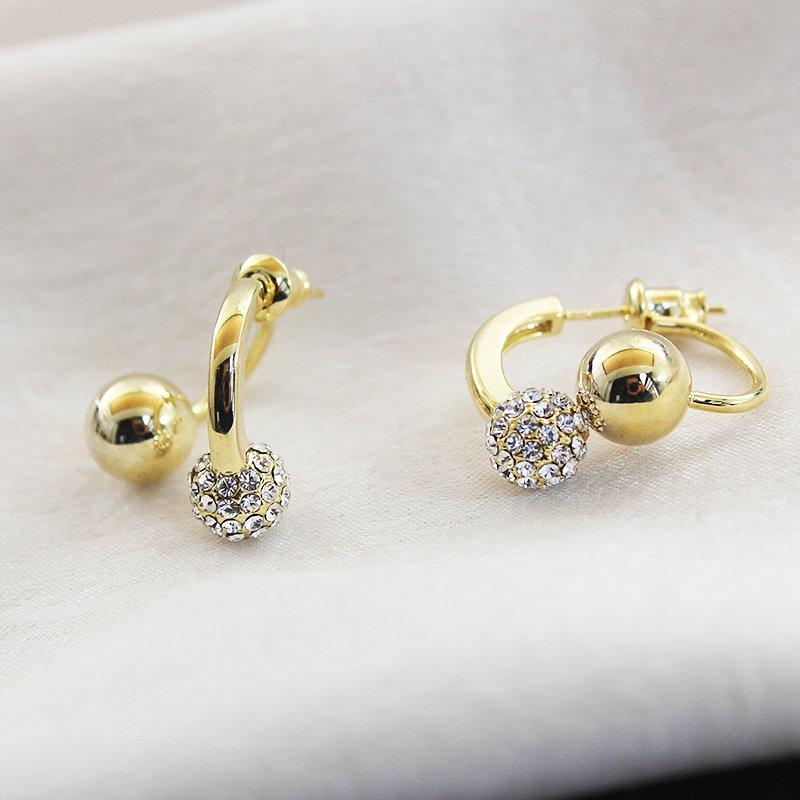 French style small earrings for women with fashionable temperament, short front and rear earrings, super sparkling rhinestones, 925 sterling silver stud post earrings, trendy