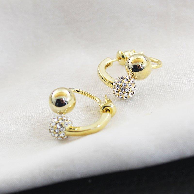 French style small earrings for women with fashionable temperament, short front and rear earrings, super sparkling rhinestones, 925 sterling silver stud post earrings, trendy