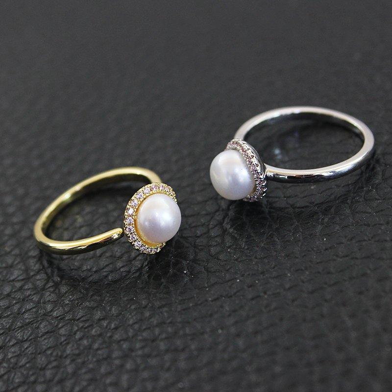 Freshwater Pearl Ring New Women's Light Luxury Micro Inlaid Diamond Style Simple and Versatile Ring Jewelry for Ring Finger and Middle Finger Food