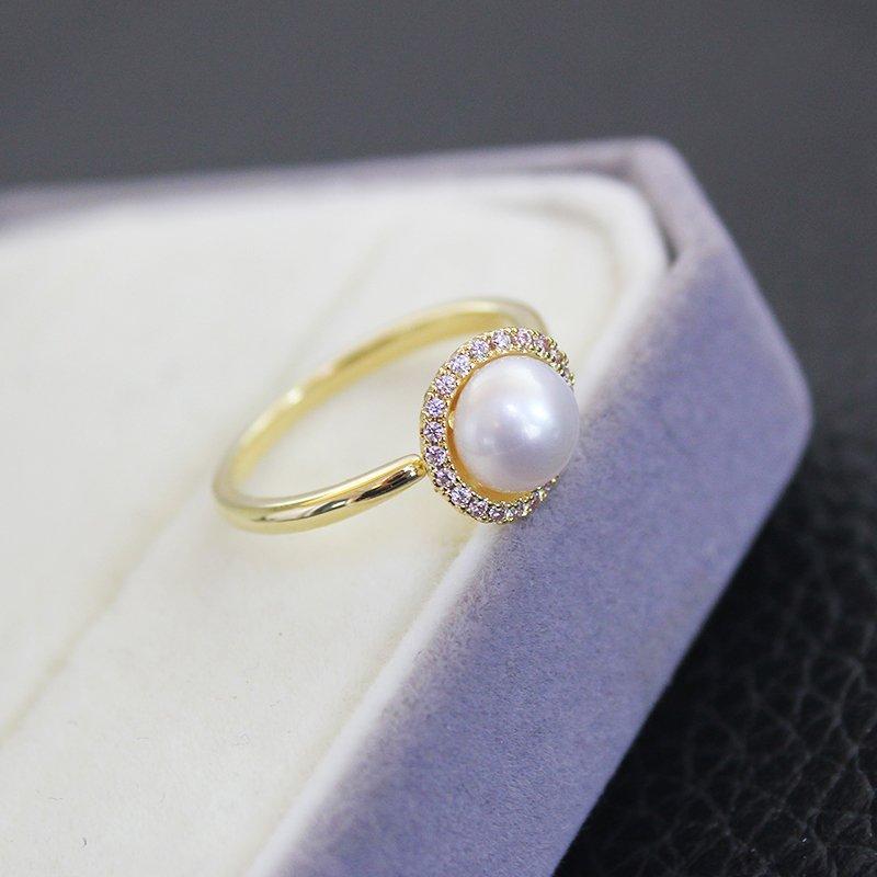 Freshwater Pearl Ring New Women's Light Luxury Micro Inlaid Diamond Style Simple and Versatile Ring Jewelry for Ring Finger and Middle Finger Food