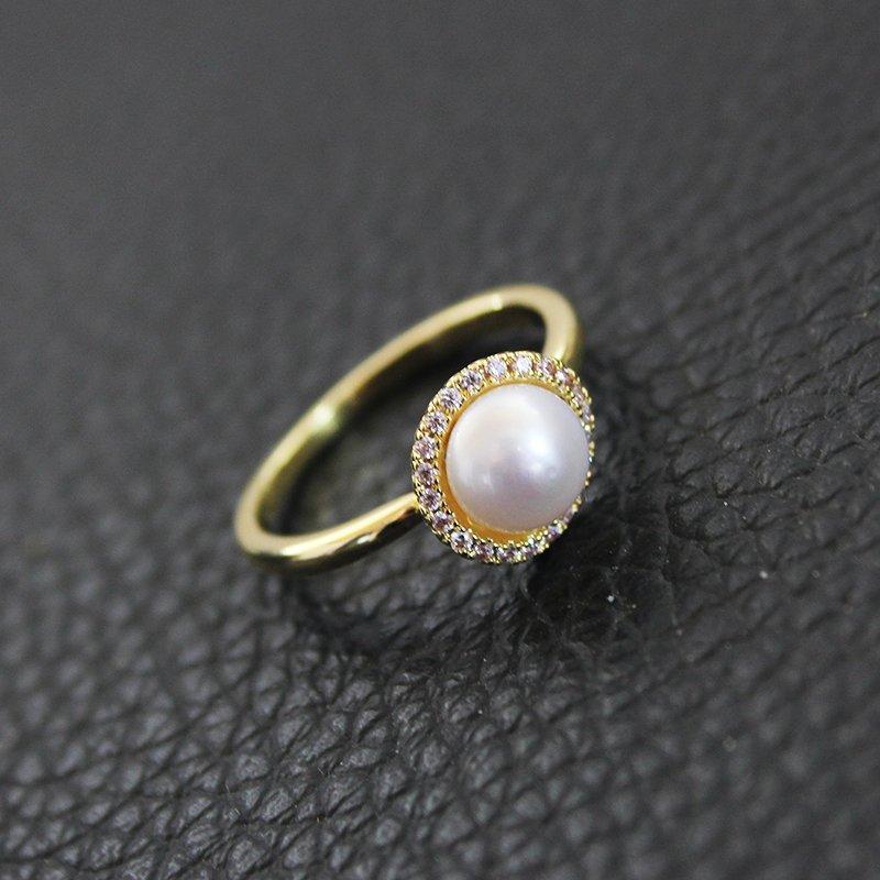 Freshwater Pearl Ring New Women's Light Luxury Micro Inlaid Diamond Style Simple and Versatile Ring Jewelry for Ring Finger and Middle Finger Food