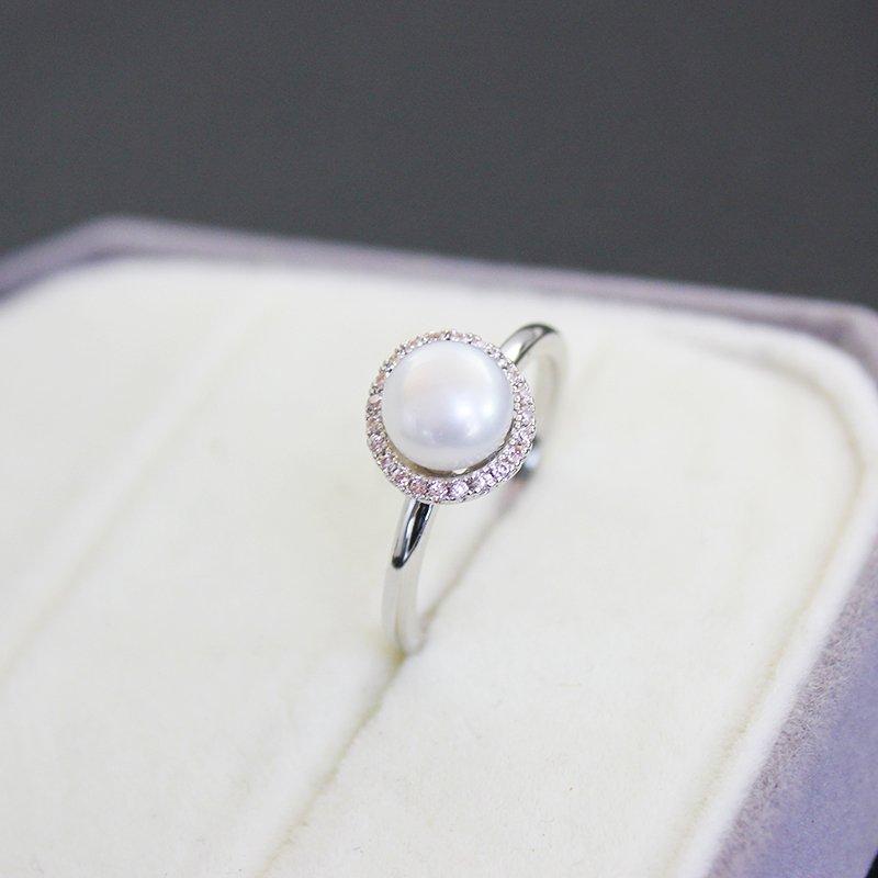 Freshwater Pearl Ring New Women's Light Luxury Micro Inlaid Diamond Style Simple and Versatile Ring Jewelry for Ring Finger and Middle Finger Food