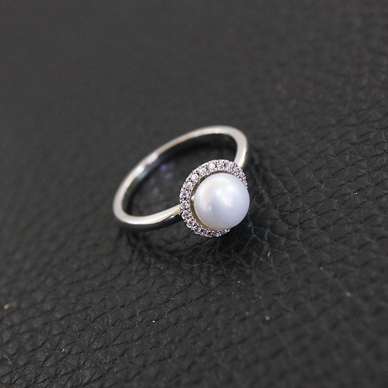 Freshwater Pearl Ring New Women's Light Luxury Micro Inlaid Diamond Style Simple and Versatile Ring Jewelry for Ring Finger and Middle Finger Food