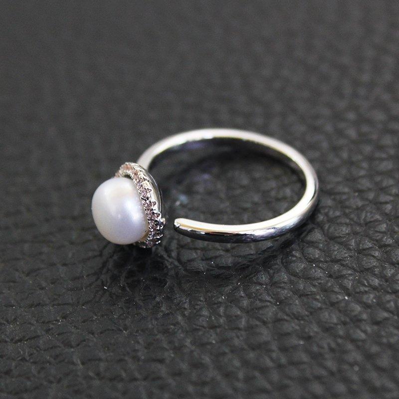 Freshwater Pearl Ring New Women's Light Luxury Micro Inlaid Diamond Style Simple and Versatile Ring Jewelry for Ring Finger and Middle Finger Food