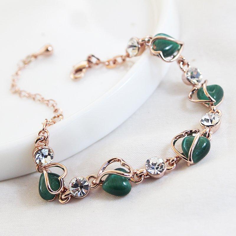 Green Love Cat Eye Stone Bracelet Summer New Style Light Luxury Niche Ins Bracelet Bracelet Valentine's Gift