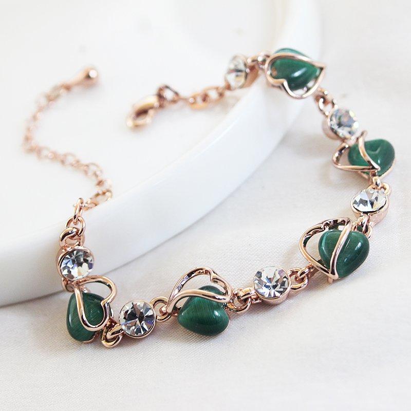 Green Love Cat Eye Stone Bracelet Summer New Style Light Luxury Niche Ins Bracelet Bracelet Valentine's Gift