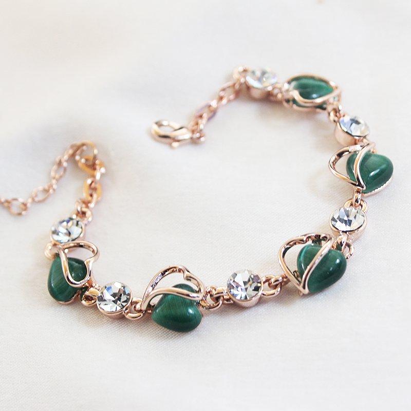 Green Love Cat Eye Stone Bracelet Summer New Style Light Luxury Niche Ins Bracelet Bracelet Valentine's Gift