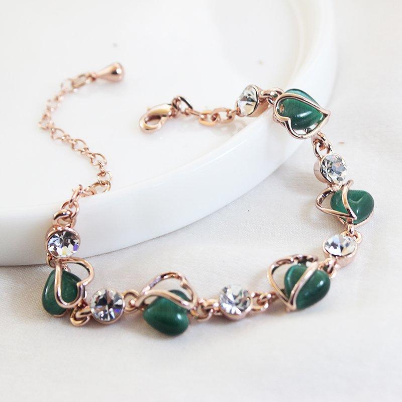 Green Love Cat Eye Stone Bracelet Summer New Style Light Luxury Niche Ins Bracelet Bracelet Valentine's Gift