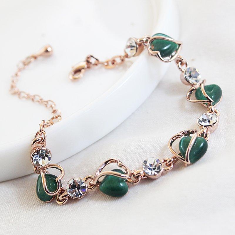 Green Love Cat Eye Stone Bracelet Summer New Style Light Luxury Niche Ins Bracelet Bracelet Valentine's Gift