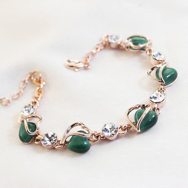 Green Love Cat Eye Stone Bracelet Summer New Style Light Luxury Niche Ins Bracelet Bracelet Valentine's Gift