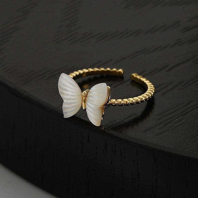 Japanese and Korean small fresh mouth adjustable accessory ring women's natural mother shell butterfly ring ins wind index finger ring