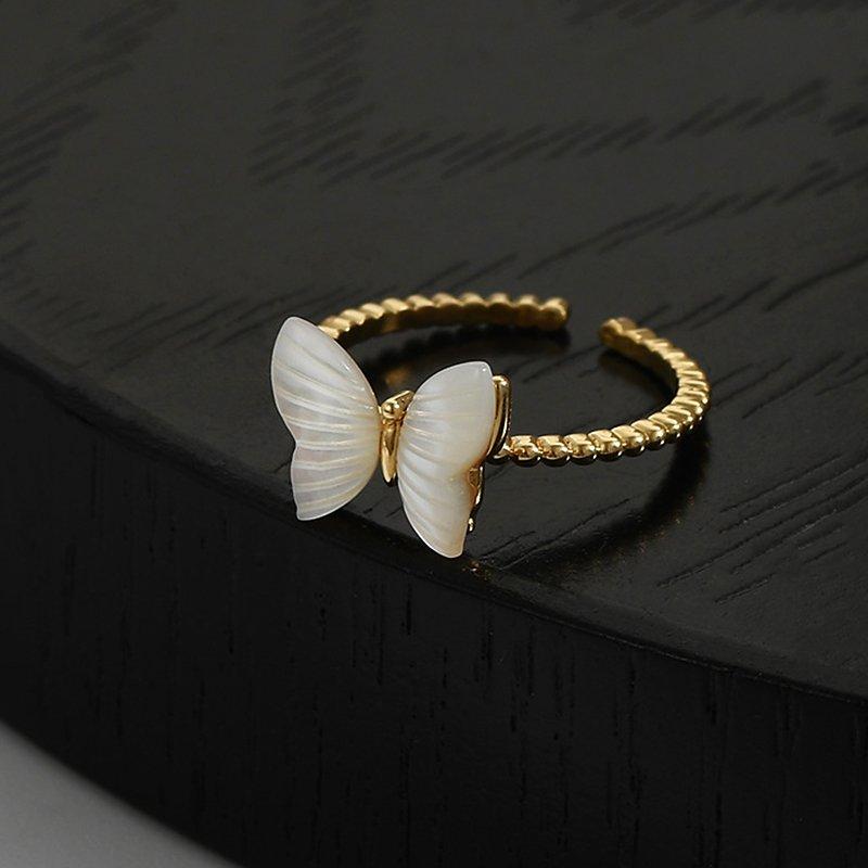 Japanese and Korean small fresh mouth adjustable accessory ring women's natural mother shell butterfly ring ins wind index finger ring