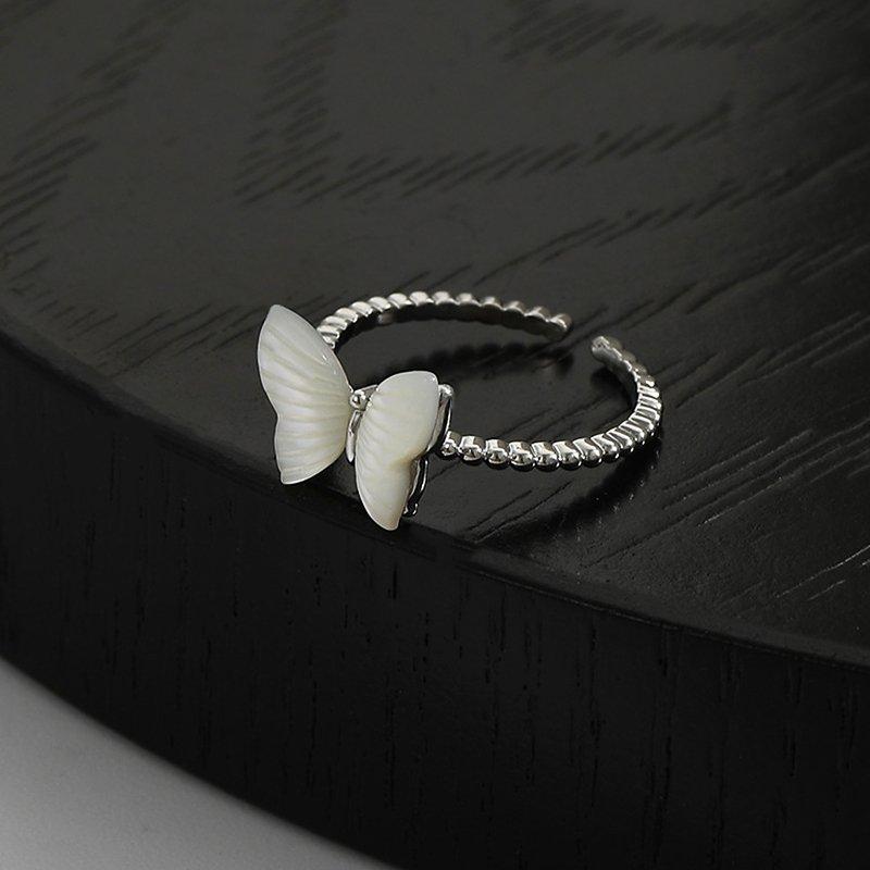 Japanese and Korean small fresh mouth adjustable accessory ring women's natural mother shell butterfly ring ins wind index finger ring