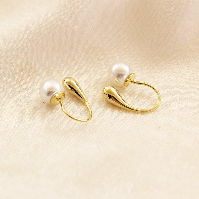 Korean style simple and versatile double-sided pearl water droplet earrings, women's hook temperament, clothing accessories, earrings, trendy earrings